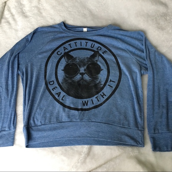 Vintage inspired print blue sweatshirt sweater - Picture 1 of 2